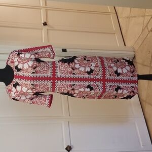 London Times Red Black Floral Trellis Scuba Sheath Dress Size 8